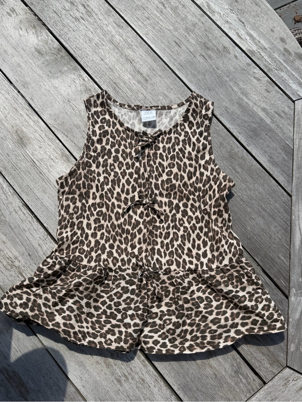 Zara Brown & Cream Leopard Print Sleeveless Top with Front Tie